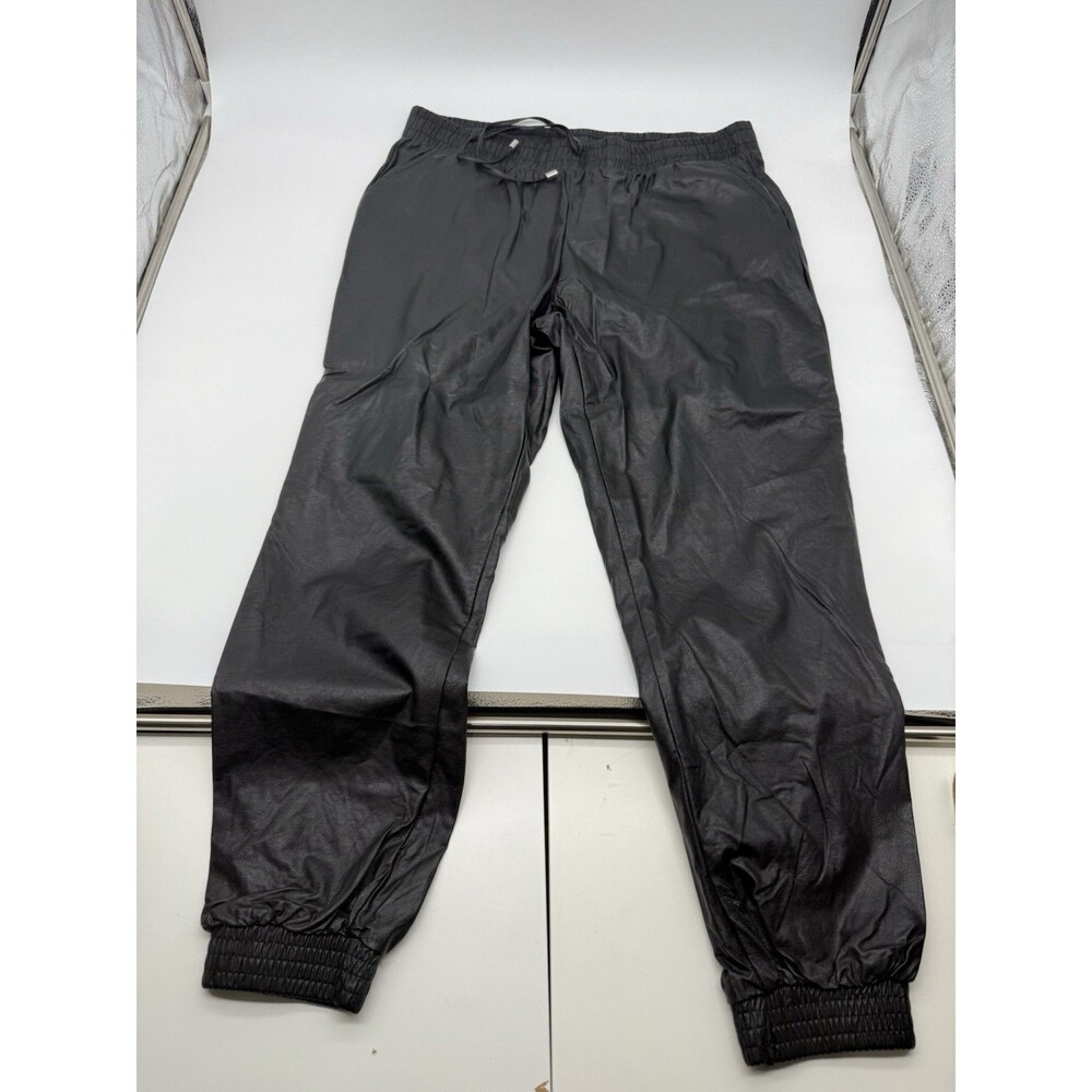89th And Madison Women’s Black Faux Leather Elastic Waist Joggers Pants SZ XL